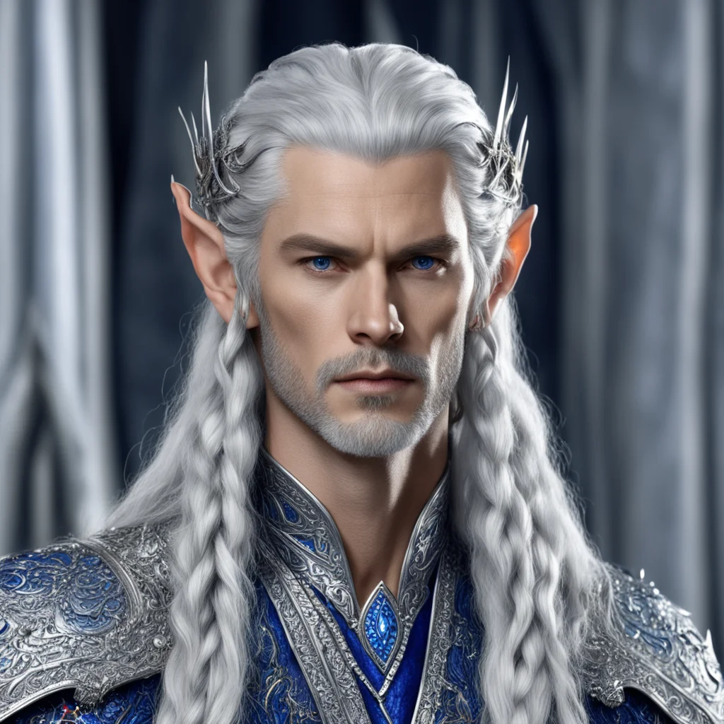 aiking thingol with braids wearing silver hair fork with diamonds and sapphires amazing awesome portrait 2