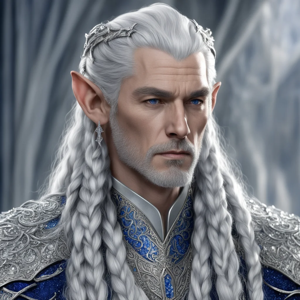 aiking thingol with braids wearing silver hair fork with diamonds and sapphires confident engaging wow artstation art 3