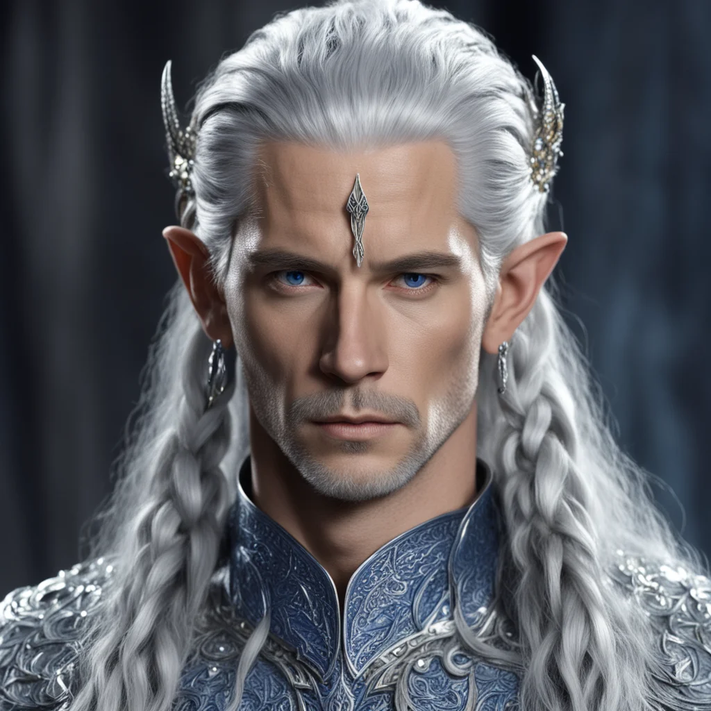 aiking thingol with braids wearing silver hair fork with diamonds and sapphires