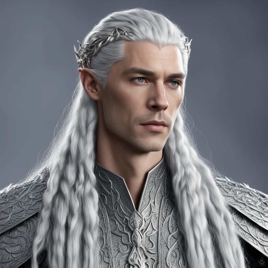 king thingol with braids wearing silver hair pins with diamonds amazing awesome portrait 2