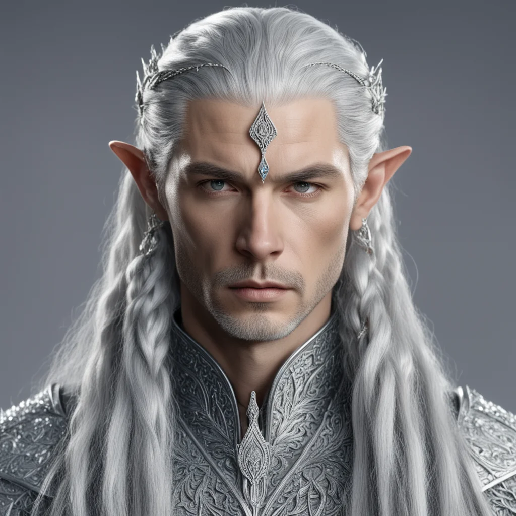king thingol with braids wearing silver hair pins with diamonds good looking trending fantastic 1
