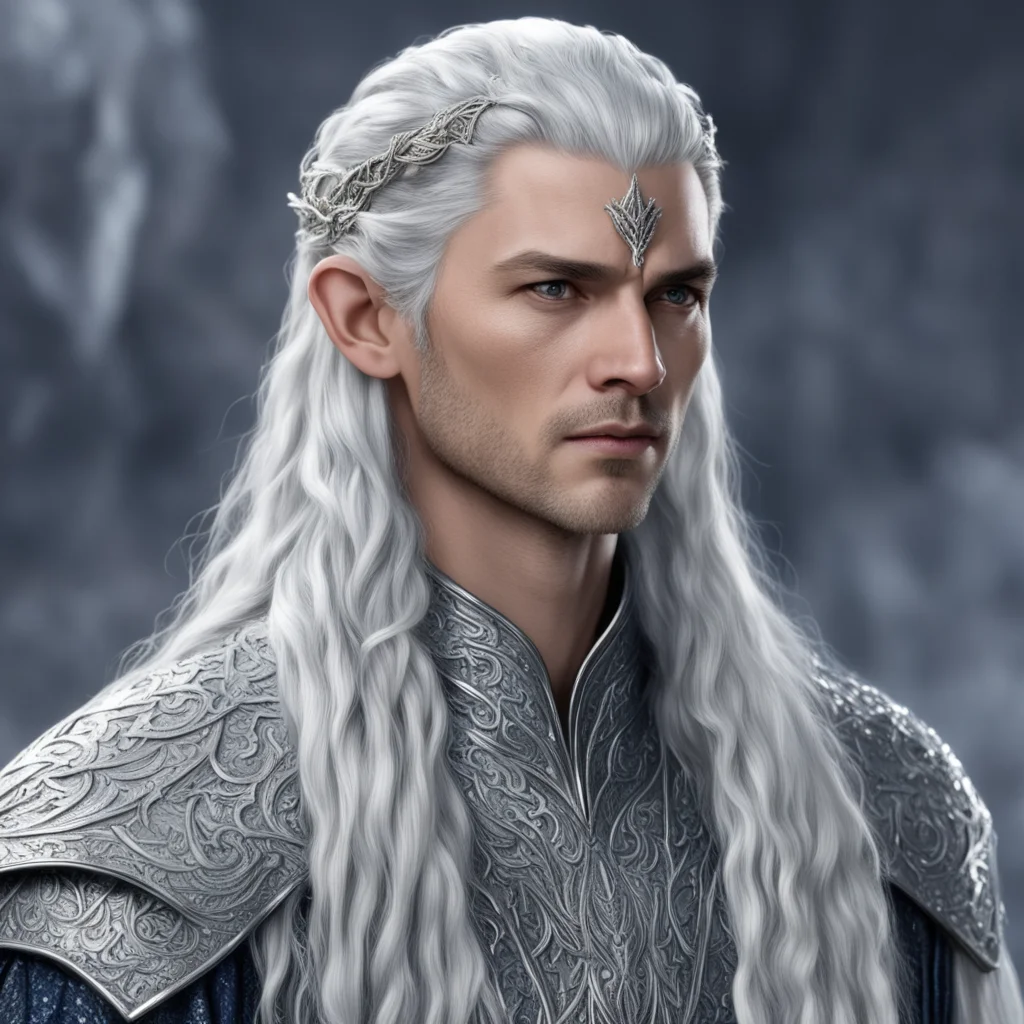 king thingol with braids wearing silver hair pins with diamonds