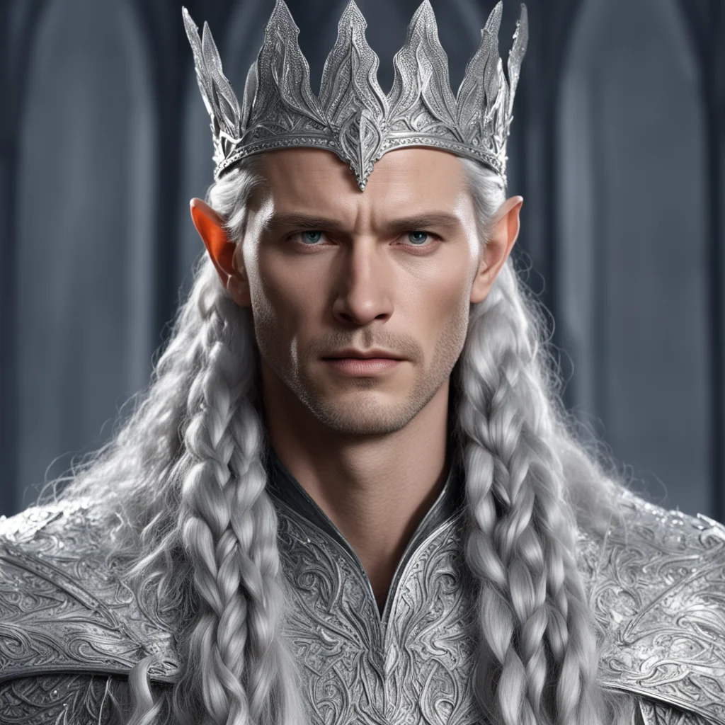 aiking thingol with braids wearing silver laurel leaf circlet studded with diamonds amazing awesome portrait 2