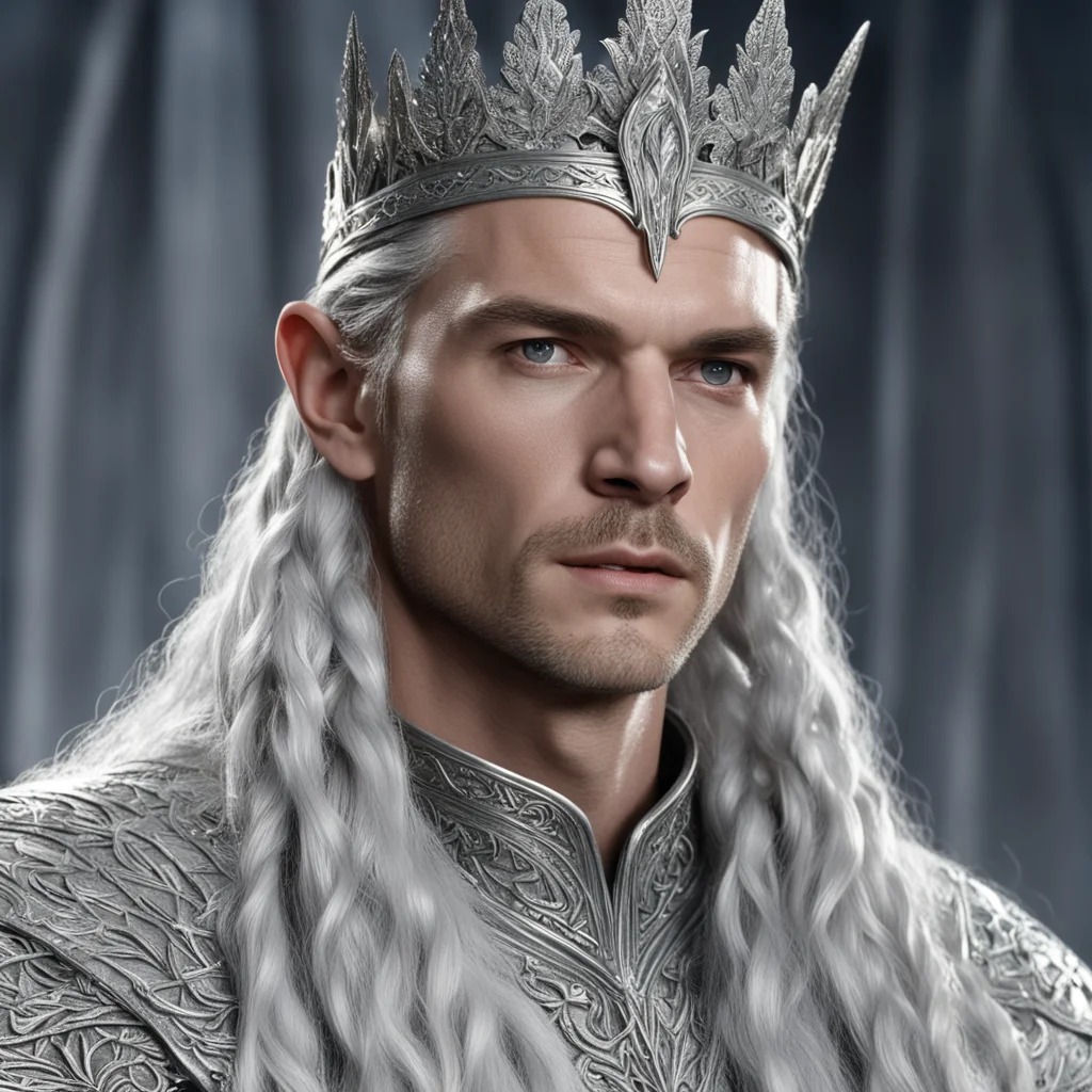 aiking thingol with braids wearing silver laurel leaf circlet studded with diamonds confident engaging wow artstation art 3