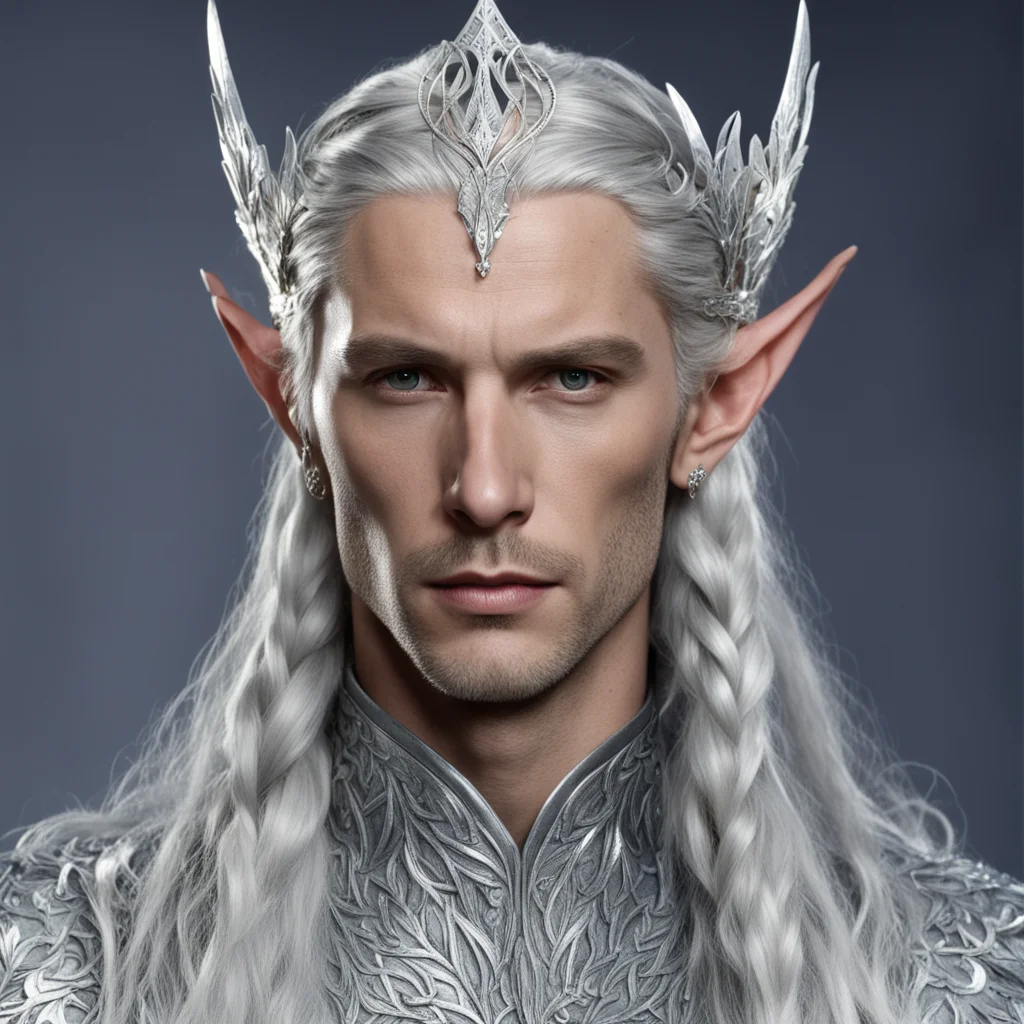 aiking thingol with braids wearing silver leaf elven circlet with diamonds amazing awesome portrait 2