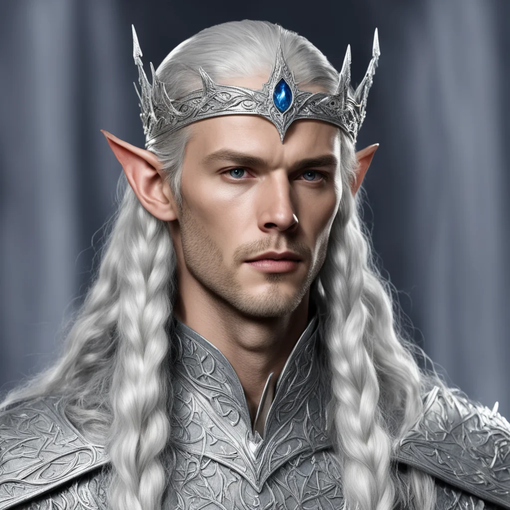 aiking thingol with braids wearing silver leaf elven circlet with diamonds good looking trending fantastic 1