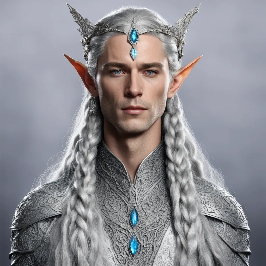 aiking thingol with braids wearing silver leaf elven circlet with diamonds