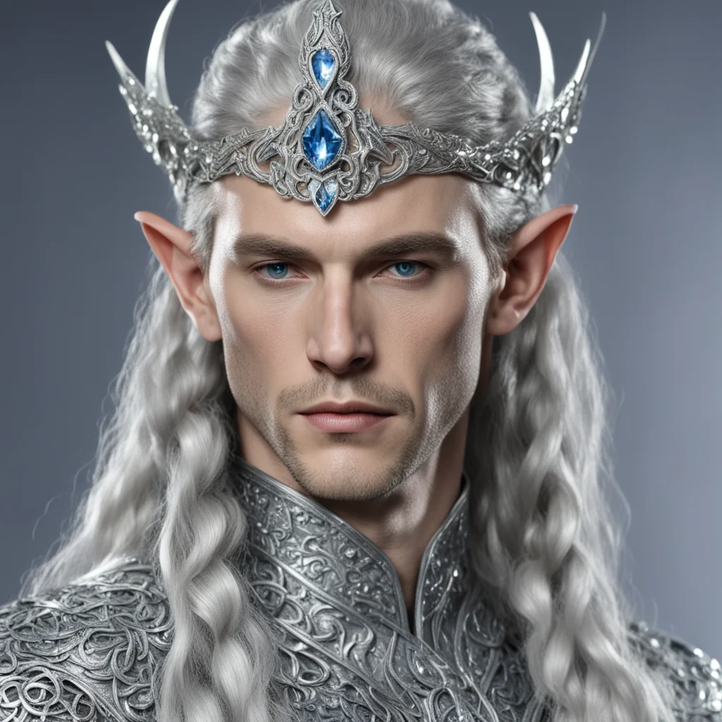 aiking thingol with braids wearing silver serpent silver elvish circlet encrusted with diamonds with large center diamond  amazing awesome portrait 2