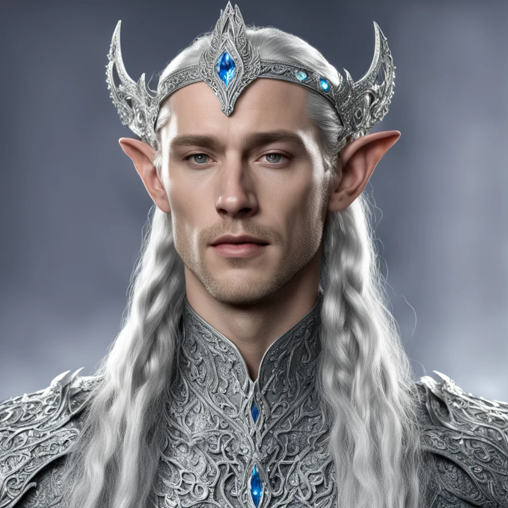 aiking thingol with braids wearing silver serpent silver elvish circlet encrusted with diamonds with large center diamond  confident engaging wow artstation art 3
