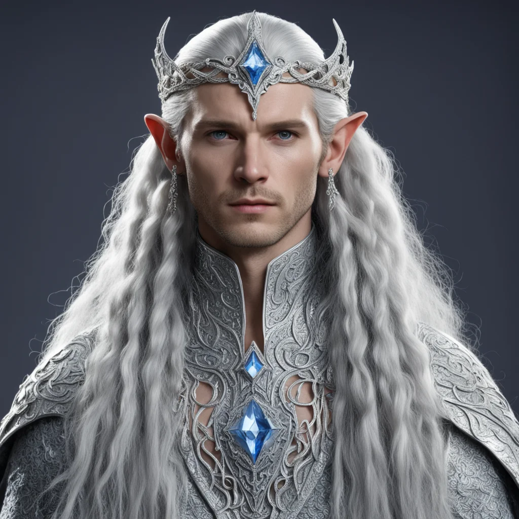 aiking thingol with braids wearing silver serpent silver elvish circlet encrusted with diamonds with large center diamond  good looking trending fantastic 1