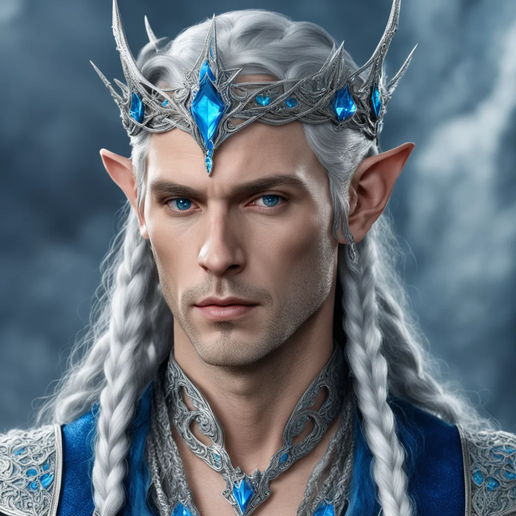 aiking thingol with braids wearing silver serpentine elvish circlet with blue diamonds amazing awesome portrait 2
