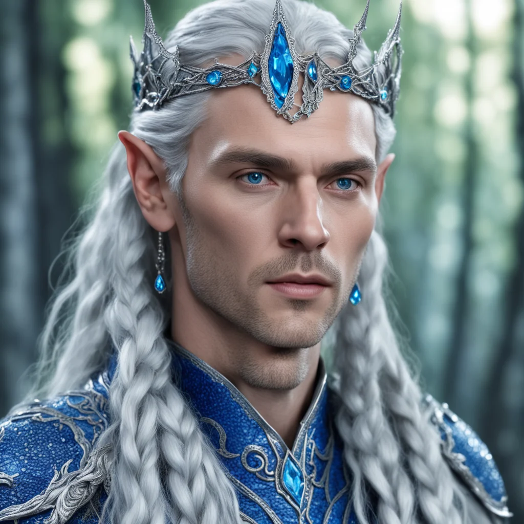 aiking thingol with braids wearing silver serpentine elvish circlet with blue diamonds confident engaging wow artstation art 3