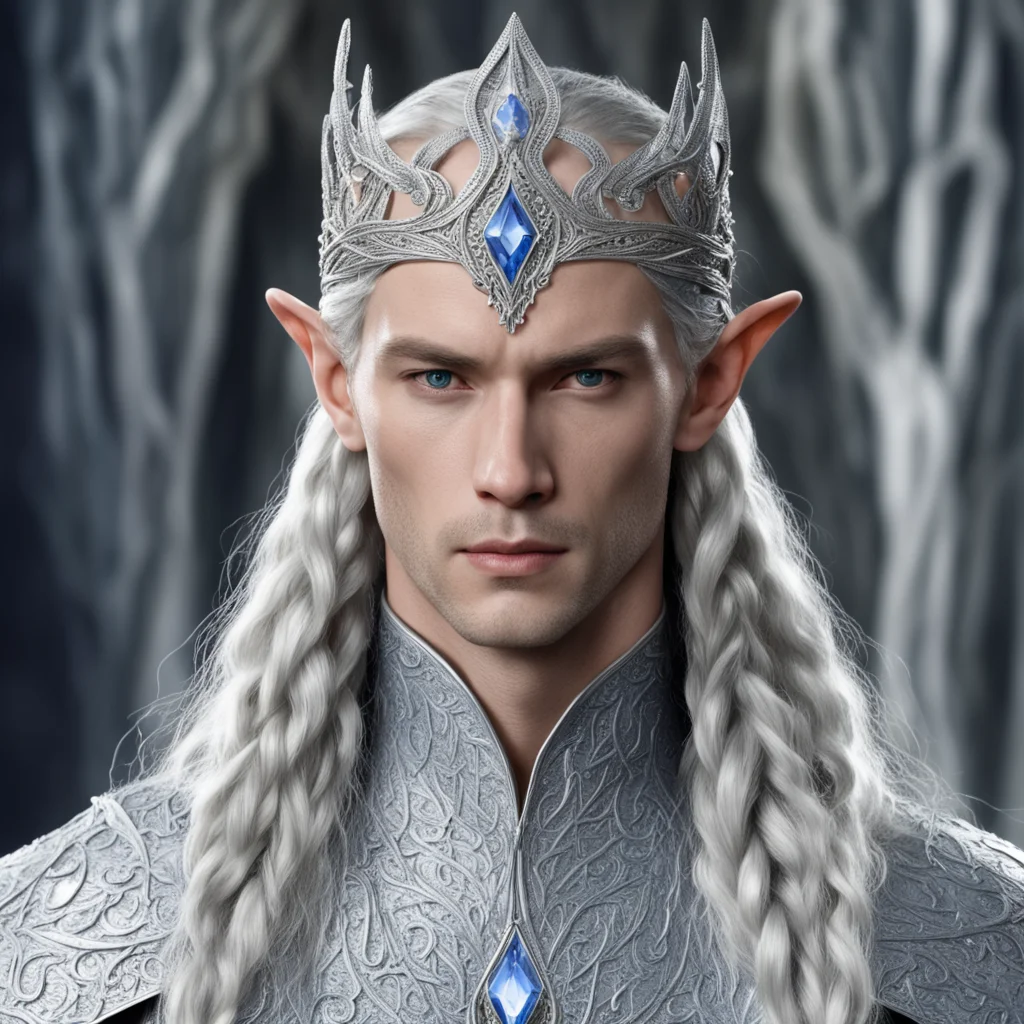 aiking thingol with braids wearing silver sindarin elvish circlet with large center diamond amazing awesome portrait 2