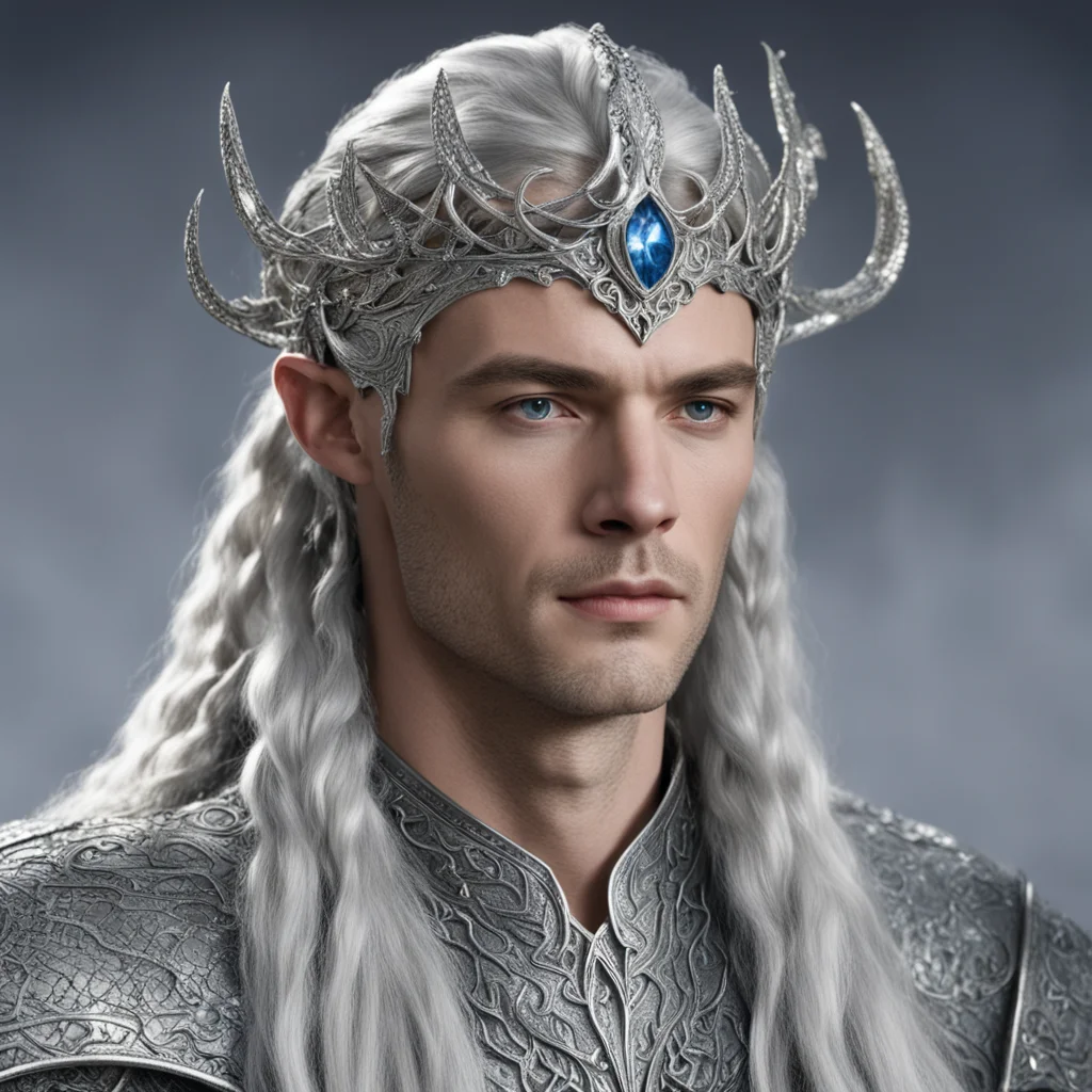 king thingol with braids wearing silver snake elven circlet with diamonds amazing awesome portrait 2