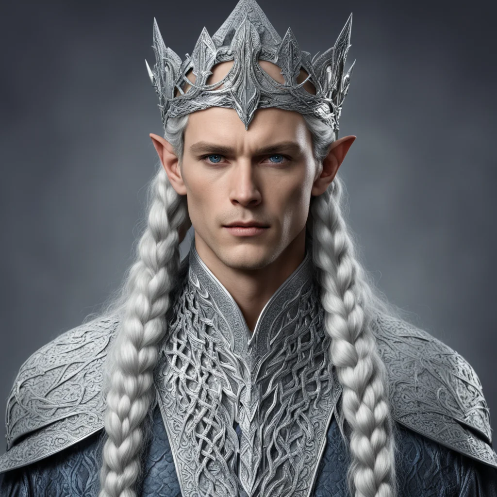 king thingol with braids wearing silver snake elven circlet with diamonds confident engaging wow artstation art 3