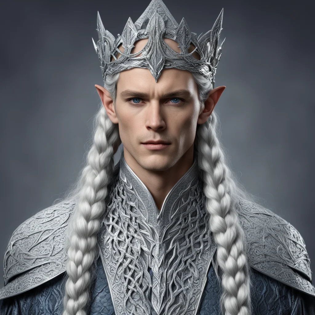 aiking thingol with braids wearing silver snake elven circlet with diamonds confident engaging wow artstation art 3