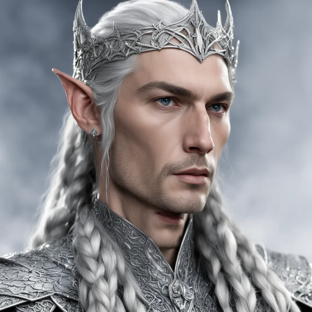aiking thingol with braids wearing silver snake elven circlet with diamonds good looking trending fantastic 1