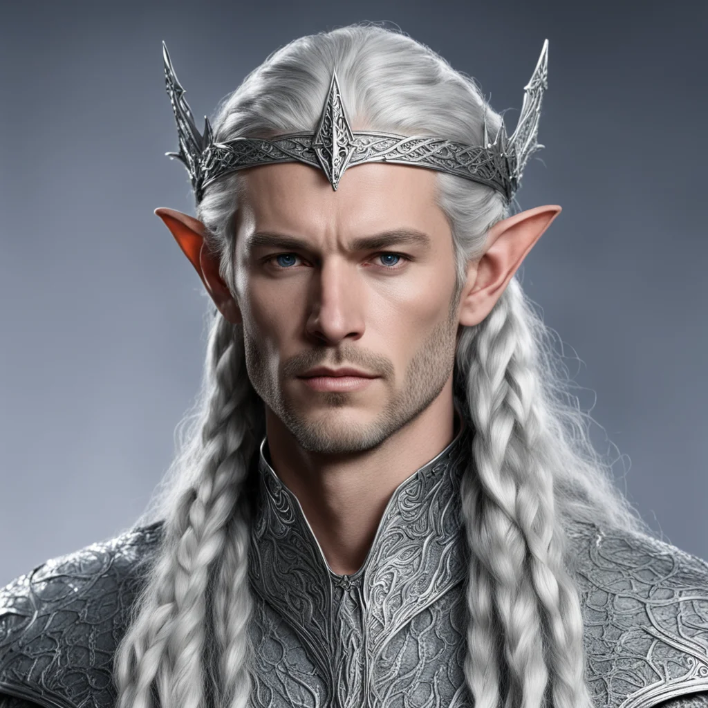 aiking thingol with braids wearing silver snake elven circlet with diamonds