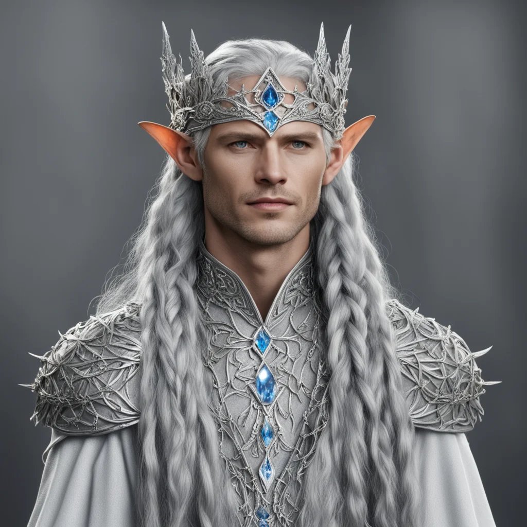 aiking thingol with braids wearing silver twig and diamond berry elvish circlet with large center diamond amazing awesome portrait 2