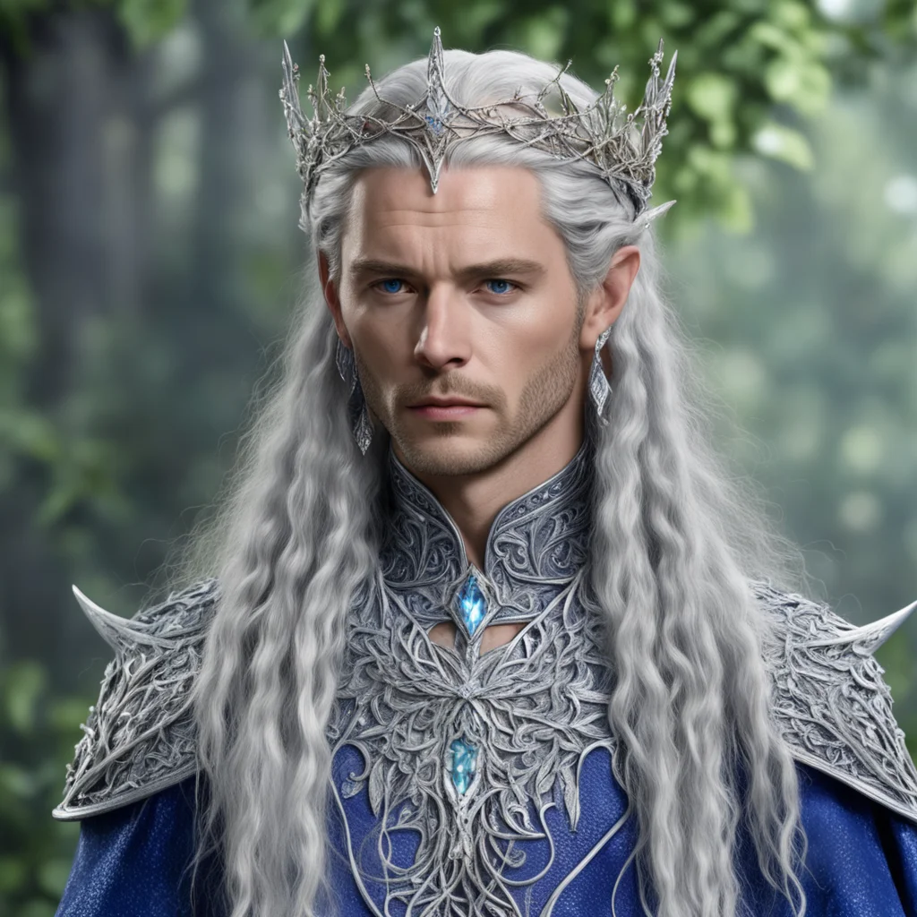 aiking thingol with braids wearing silver twig and diamond berry elvish circlet with large center diamond confident engaging wow artstation art 3