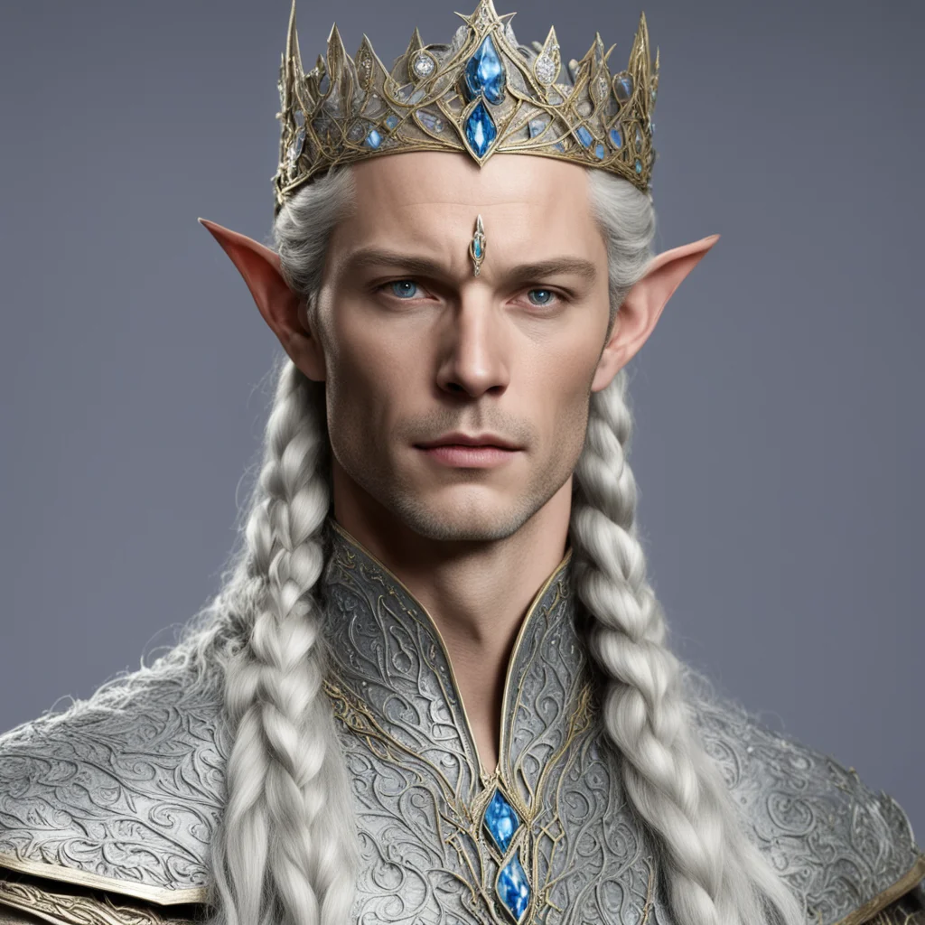 aiking thingol with braids wearing small elven tiara with diamonds amazing awesome portrait 2