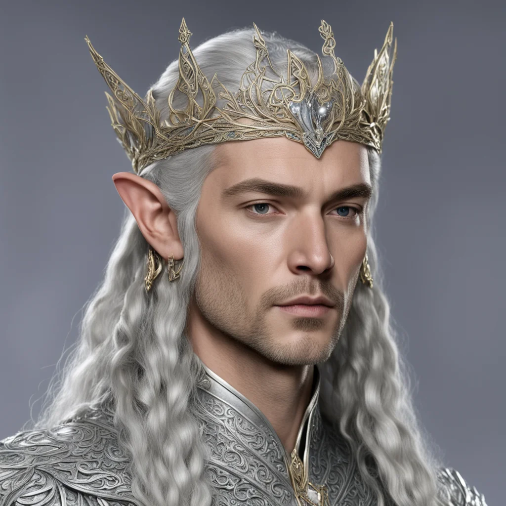 aiking thingol with braids wearing small elven tiara with diamonds good looking trending fantastic 1