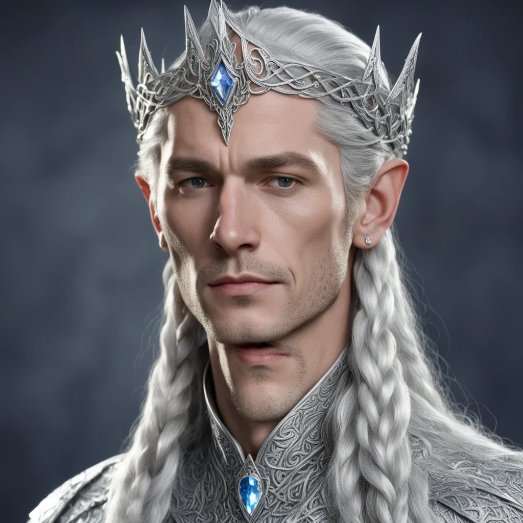 aiking thingol with braids wearing small silver elvish circlet with large center diamond amazing awesome portrait 2