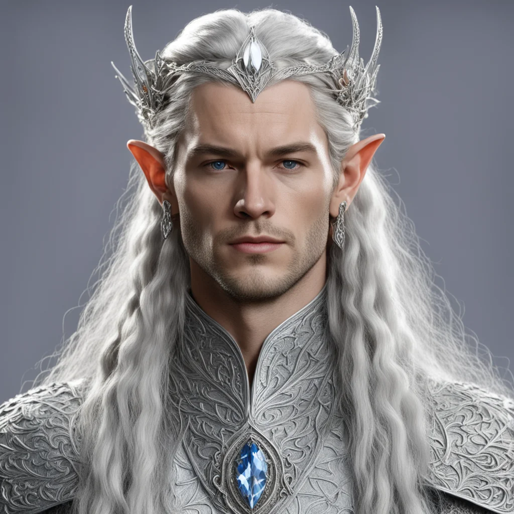 aiking thingol with braids wearing small silver elvish circlet with large center diamond confident engaging wow artstation art 3
