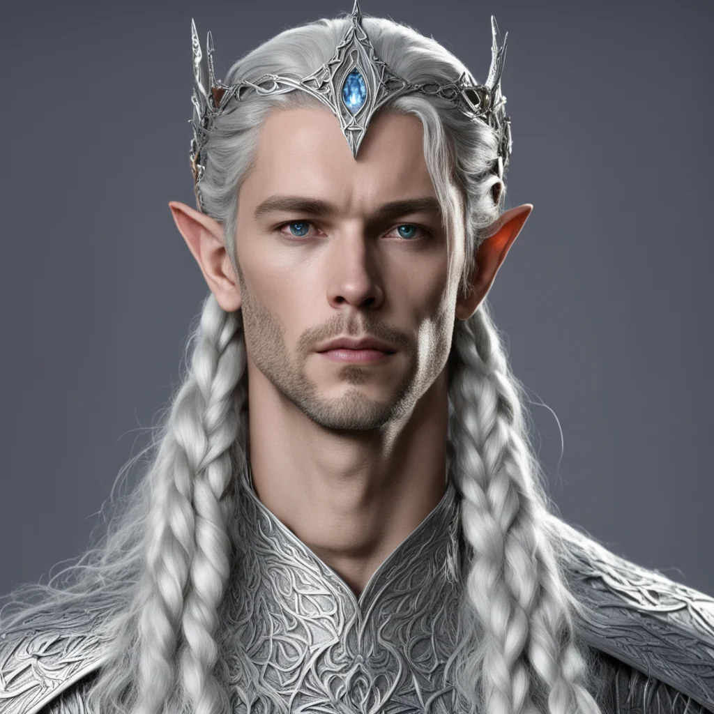 aiking thingol with braids wearing small silver elvish circlet with large center diamond good looking trending fantastic 1