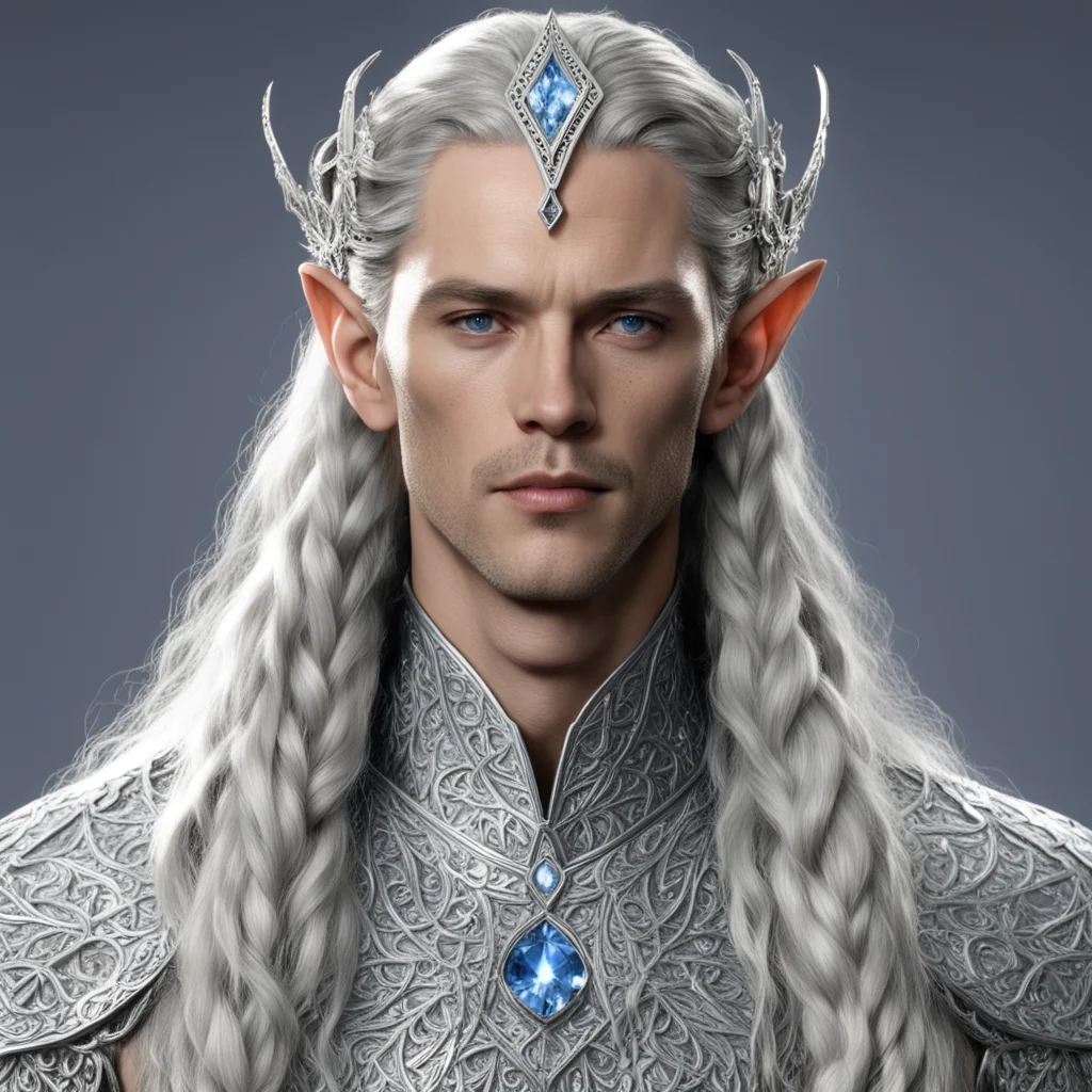 aiking thingol with braids wearing small silver elvish circlet with large center diamond