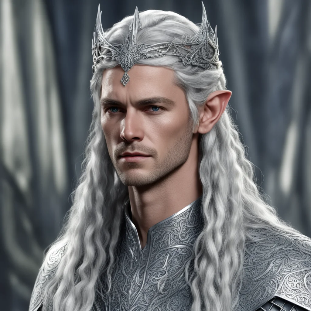 aiking thingol with braids wearing small silver serpentine elven circlet with diamonds amazing awesome portrait 2