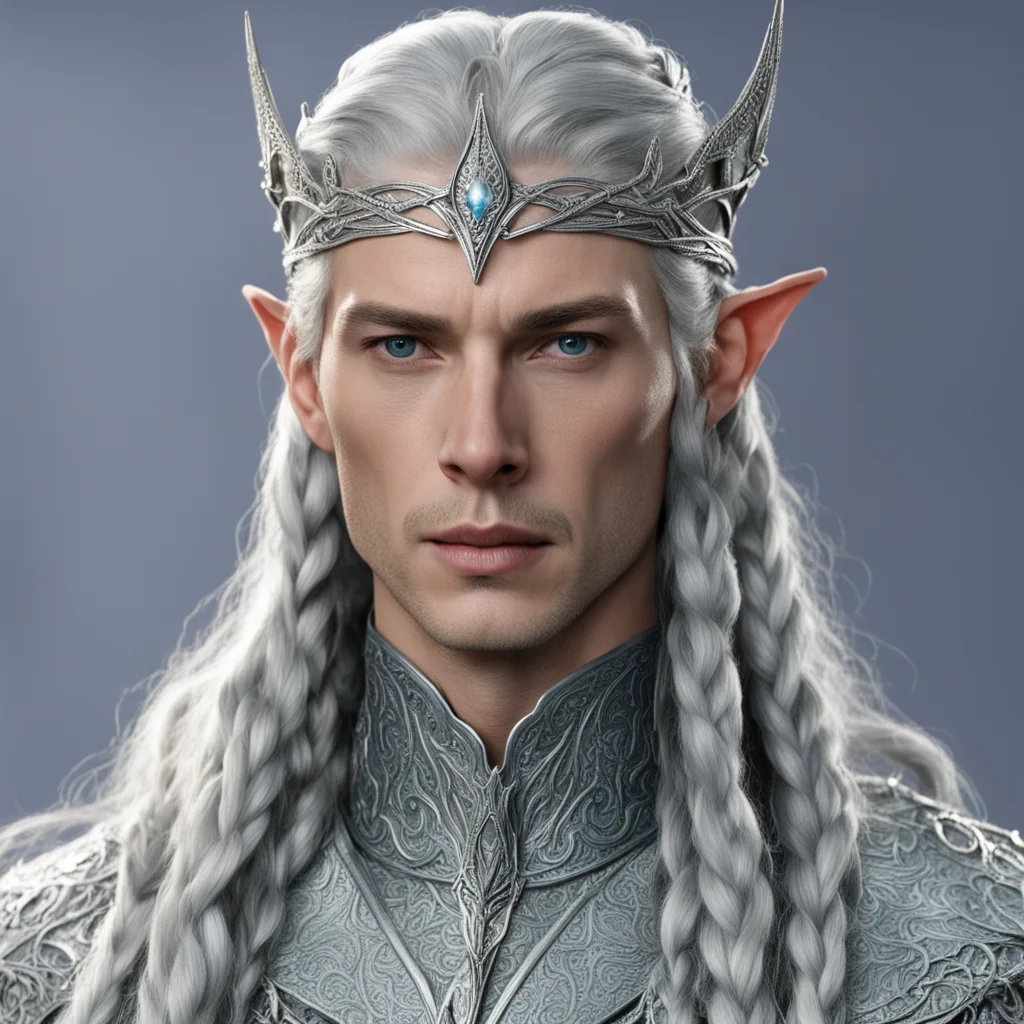 aiking thingol with braids wearing small silver serpentine elven circlet with diamonds good looking trending fantastic 1
