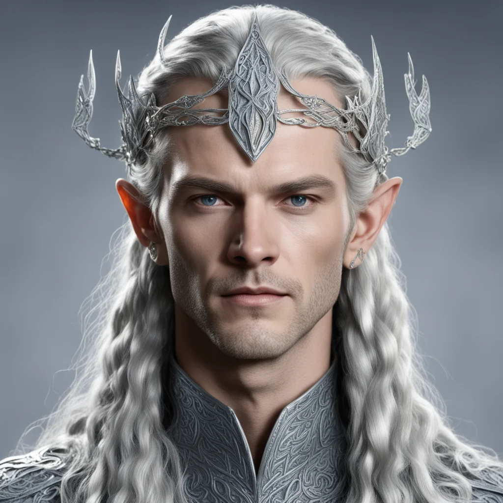 aiking thingol with braids wearing small silver serpentine elven circlet with diamonds