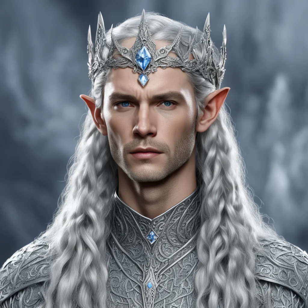 aiking thingol with braids wearing small silver serpentine elvish circlet encrusted with diamonds with large center diamond amazing awesome portrait 2