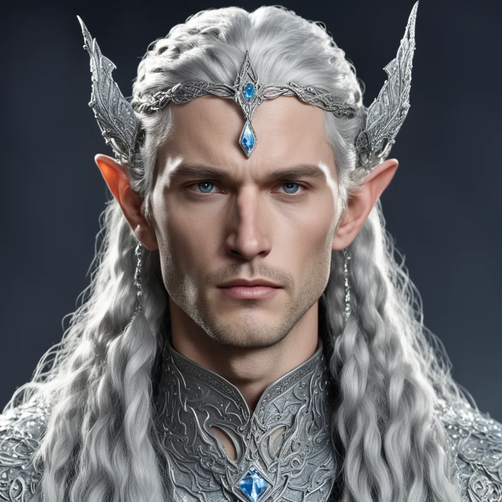 king thingol with braids wearing small silver serpentine elvish circlet encrusted with diamonds with large center diamond confident engaging wow artstation art 3
