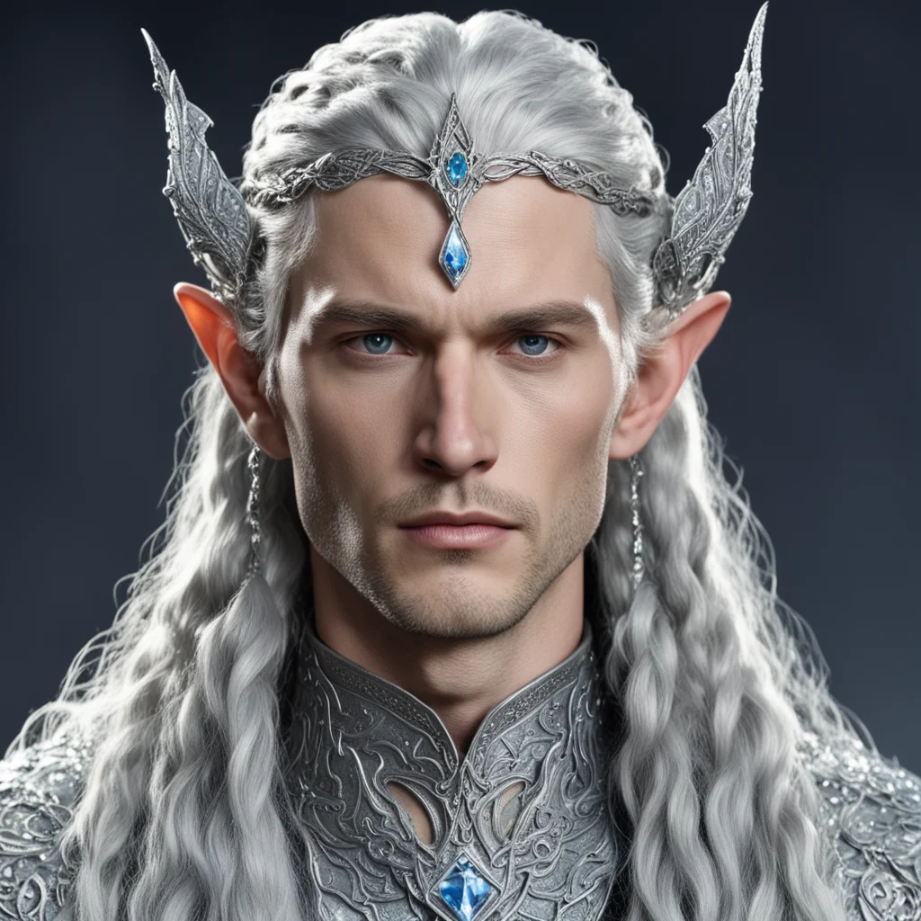 aiking thingol with braids wearing small silver serpentine elvish circlet encrusted with diamonds with large center diamond confident engaging wow artstation art 3