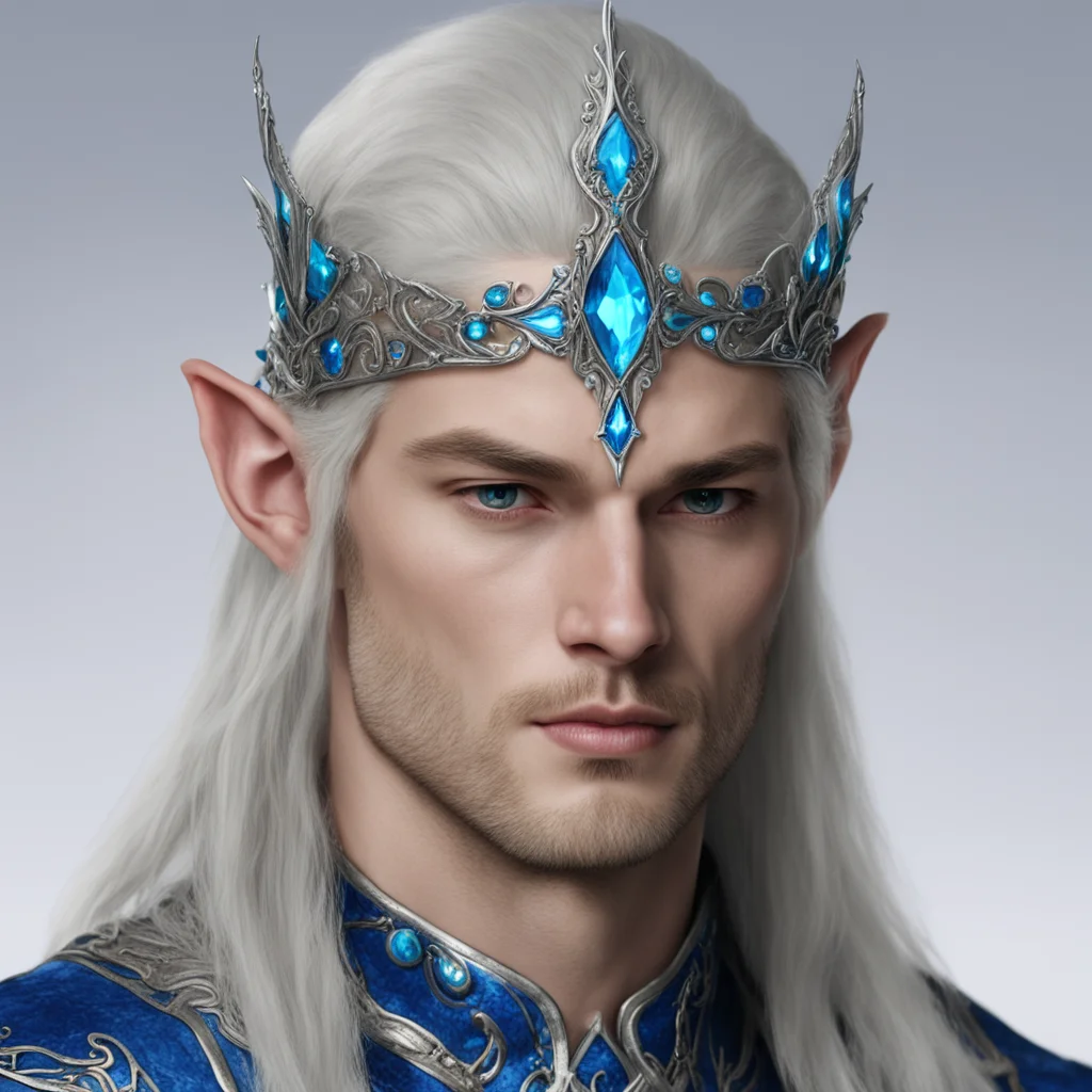 king thramduil wearing silver elven circlet with blue diamond amazing awesome portrait 2