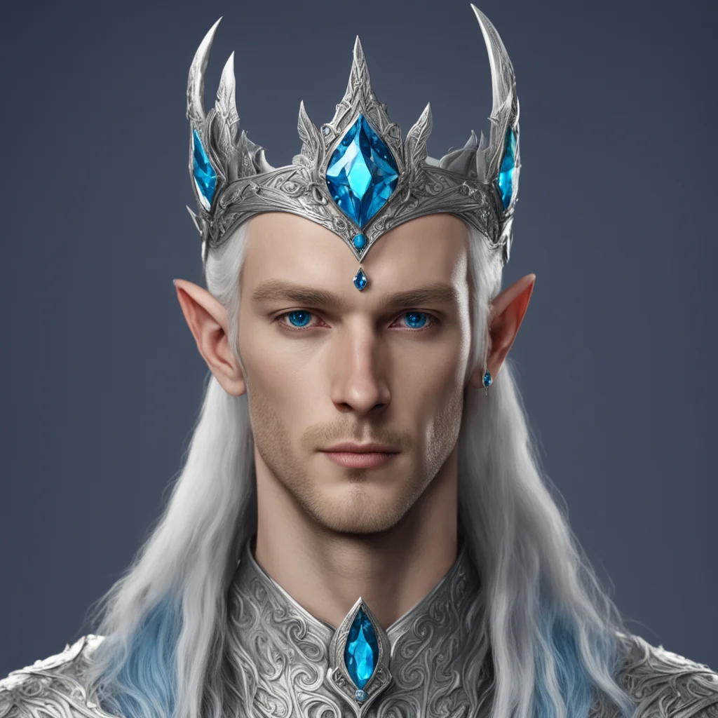 aiking thramduil wearing silver elven circlet with blue diamond good looking trending fantastic 1