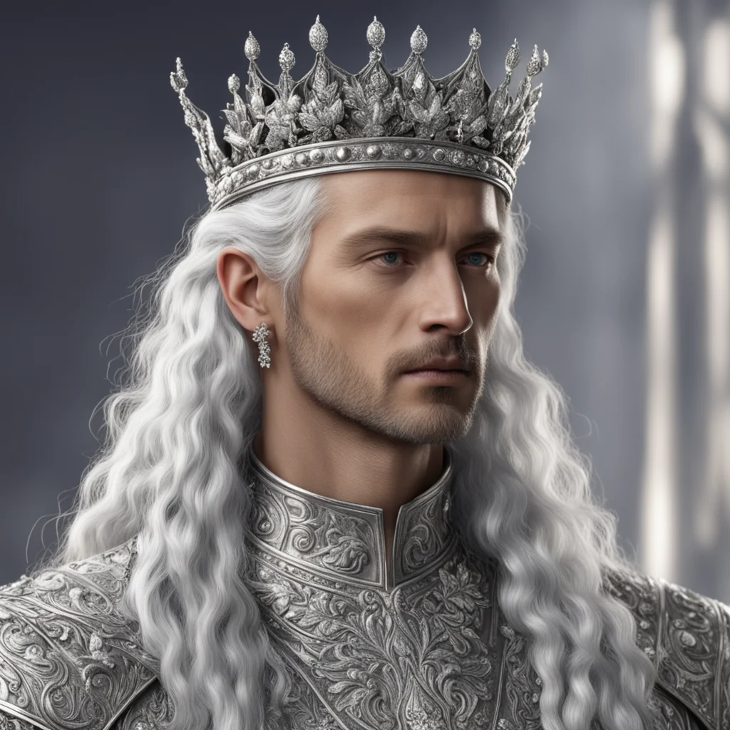 aiking thramduil wearing silver with silver leaves and berries in hair with diamonds  amazing awesome portrait 2
