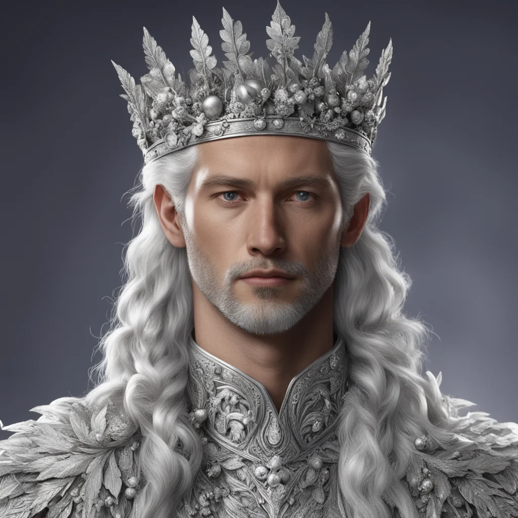 king thramduil wearing silver with silver leaves and berries in hair with diamonds  confident engaging wow artstation art 3