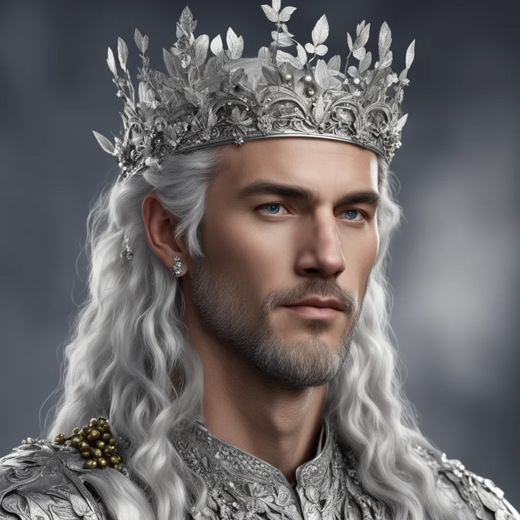 king thramduil wearing silver with silver leaves and berries in hair with diamonds  good looking trending fantastic 1