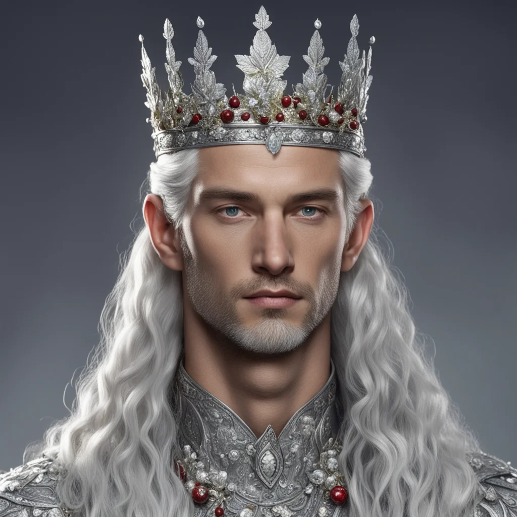 king thramduil wearing silver with silver leaves and berries in hair with diamonds 
