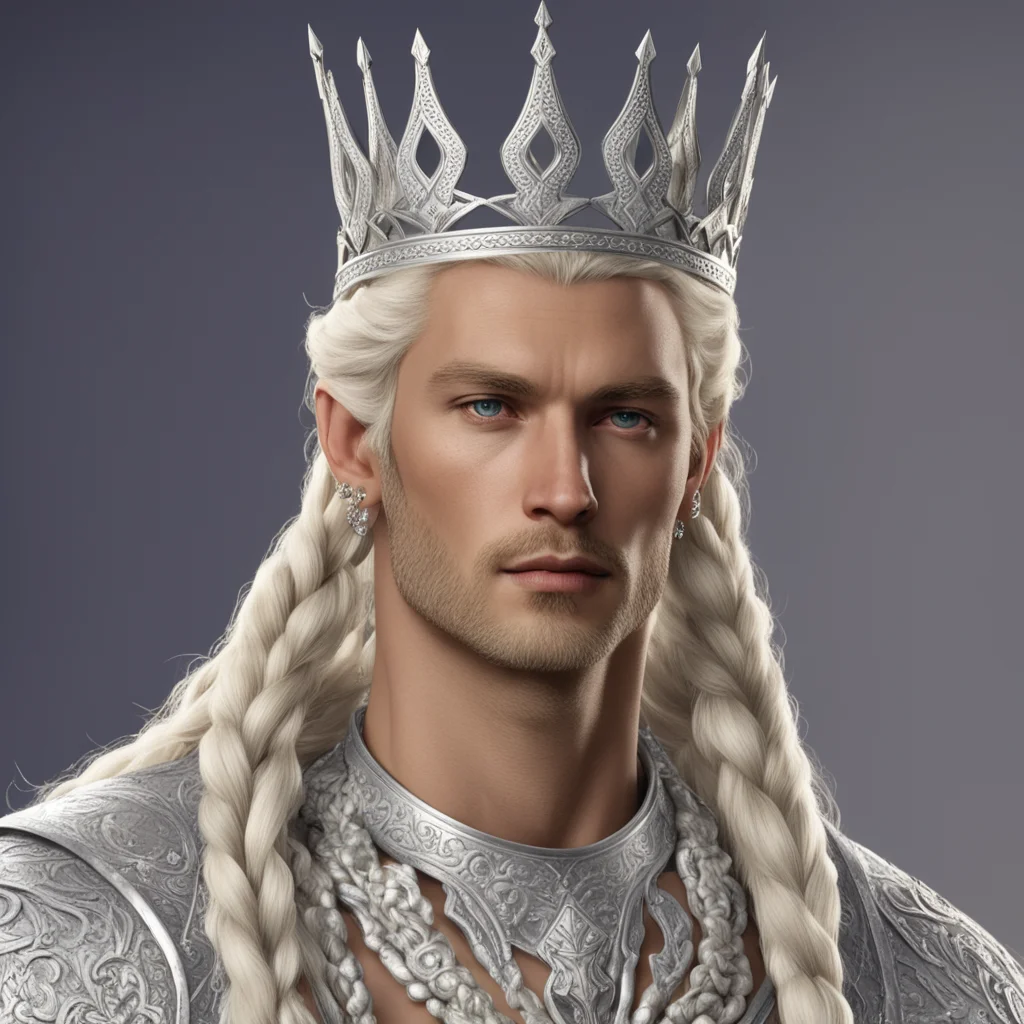 king thramduil with blond hair and braids wearing large silver sindarin crown with large diamonds  amazing awesome portrait 2