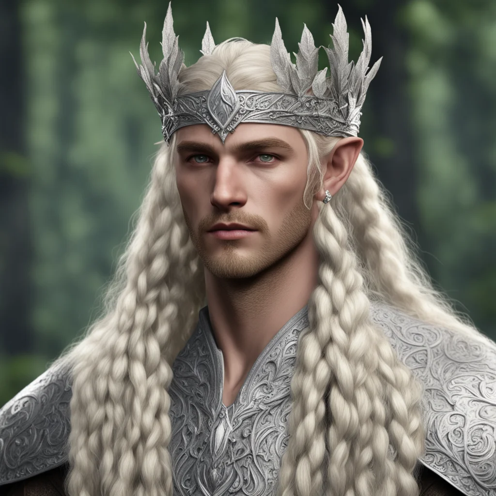 aiking thramduil with blond hair and braids wearing silver beech leaf elvish circlet encrusted with diamonds confident engaging wow artstation art 3