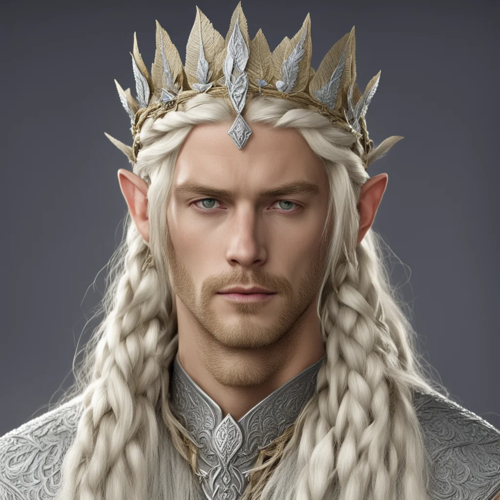 aiking thramduil with blond hair and braids wearing silver beech leaf elvish circlet encrusted with diamonds good looking trending fantastic 1