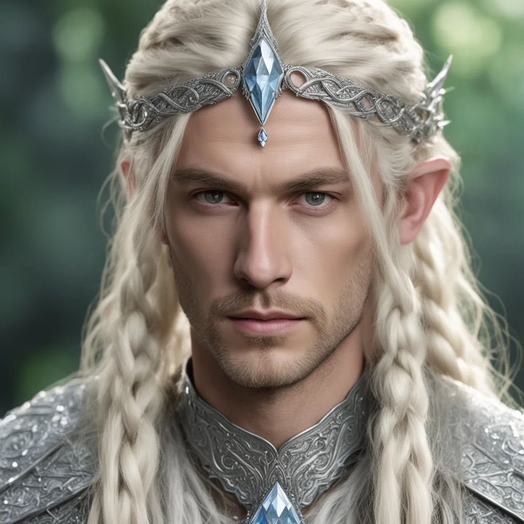 aiking thramduil with blond hair and braids wearing silver serpentine sindarin elvish circlet encrusted with diamonds with large center diamond amazing awesome portrait 2