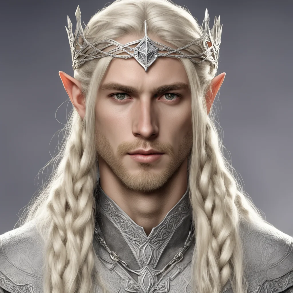 aiking thramduil with blond hair and braids wearing small thin silver elvish circlet with diamond in the center amazing awesome portrait 2