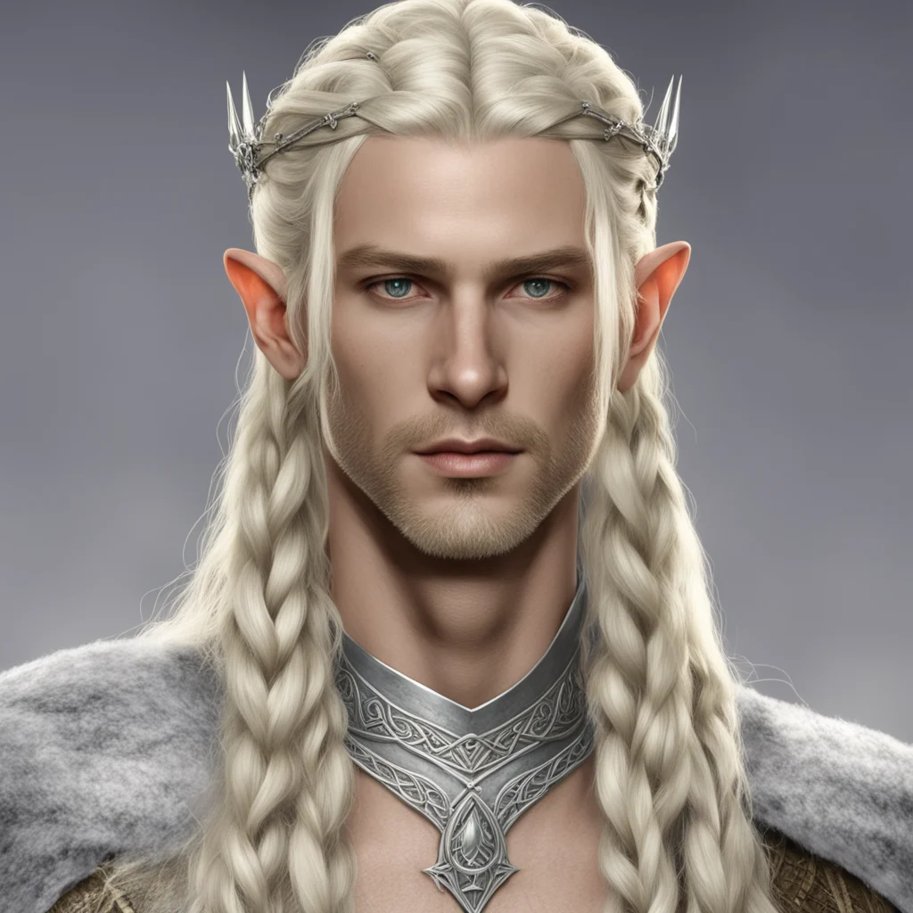 aiking thramduil with blond hair and braids wearing small thin silver elvish circlet with diamond in the center confident engaging wow artstation art 3