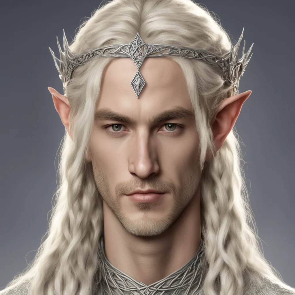 aiking thramduil with blond hair and braids wearing small thin silver elvish circlet with diamond in the center good looking trending fantastic 1