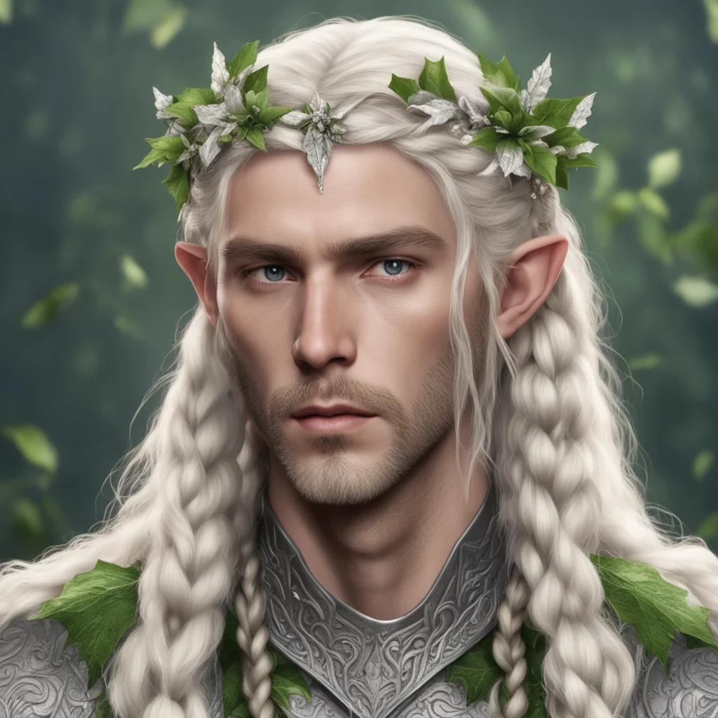 aiking thramduil with blond hair with braids wearing silver holly leaves with diamond berries elvish circlet 